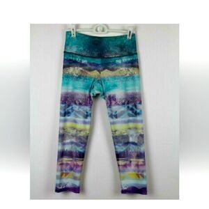 Onzie Leggings  Size XS Gray Blue Purple Print Yoga Fitness Gym Workout Pants